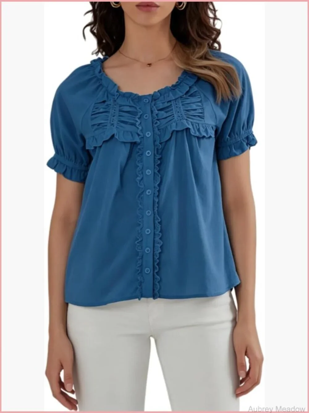 Lace Trim Cardigan Short Sleeve Button Down Ruffle Blouse Boho Y2K Top